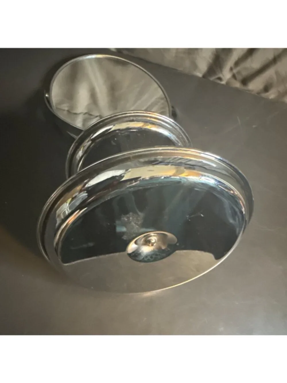 Unbranded Silver Metal Stand Up Shaving Mirror Magnify Two Tiered Shelf Holders